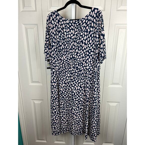 Jessica Howard Womens Blue White Floral Ruched Waist Knit Dress Plus 18W NWT - Picture 8 of 11
